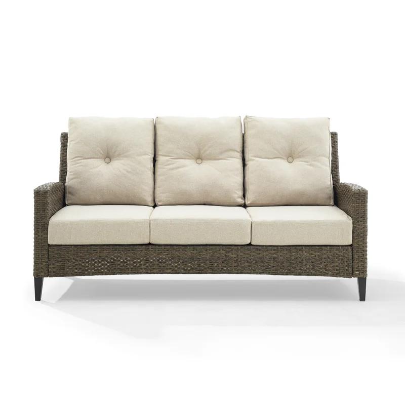 Rockport High Back Wicker Outdoor Sofa with Oatmeal Cushions