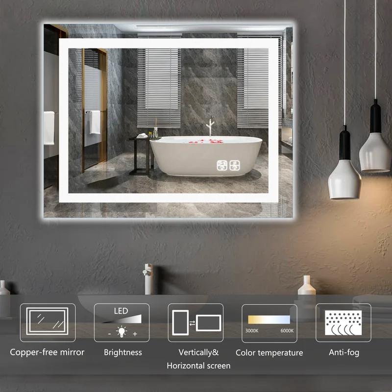 Modern Frameless LED Lighted Rectangular Bathroom Vanity Mirror