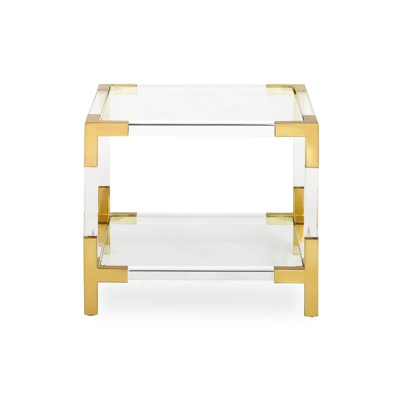 Jacques Clear Acrylic and Brass 2-Tier Accent Table