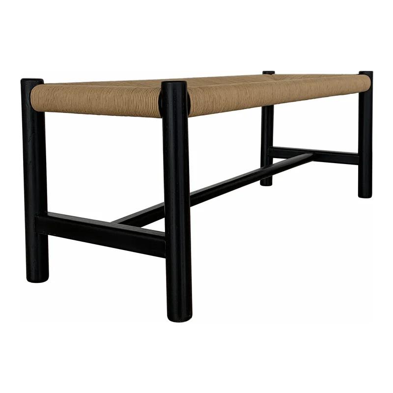 Hawthorn Black Elm Wood Bench with Woven Natural-Fiber Seat