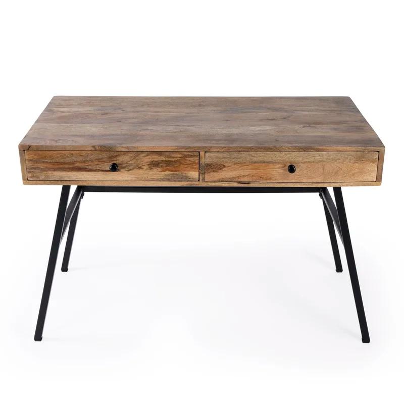 Modern Industrial Black Iron and Mango Wood Desk with Drawers
