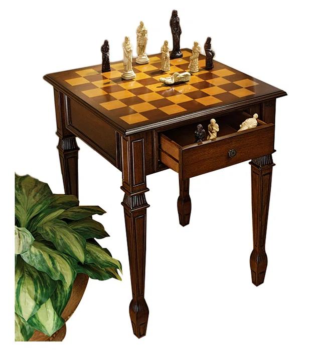 Heirloom 20.5" Walnut Square Chess Table with Hand-Painted Top