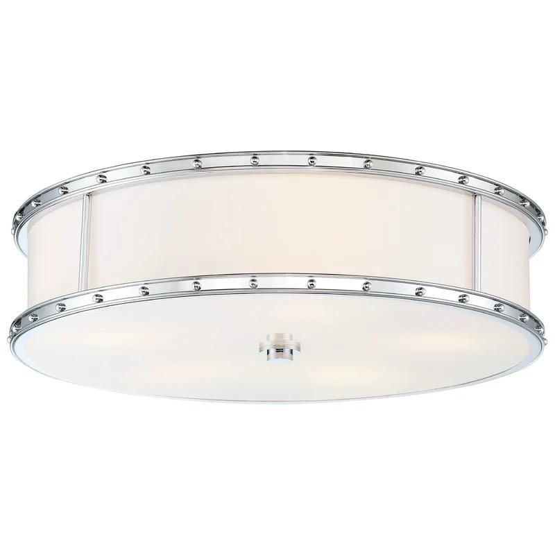 Etched Opal Chrome LED Drum Flush Mount Light, Indoor/Outdoor