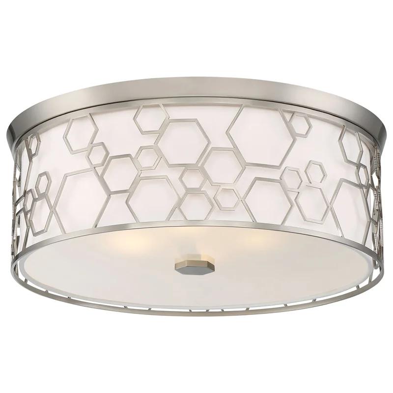 17" Brushed Nickel LED Drum Ceiling Light with White Linen Shade