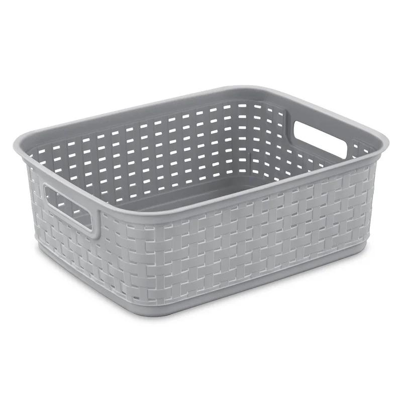 Sterilite Cement Gray Short Weave Wicker-Style Storage Basket