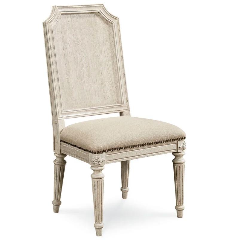 Cirrus Beige Linen Upholstered Wood Side Chair with Nailhead Trim