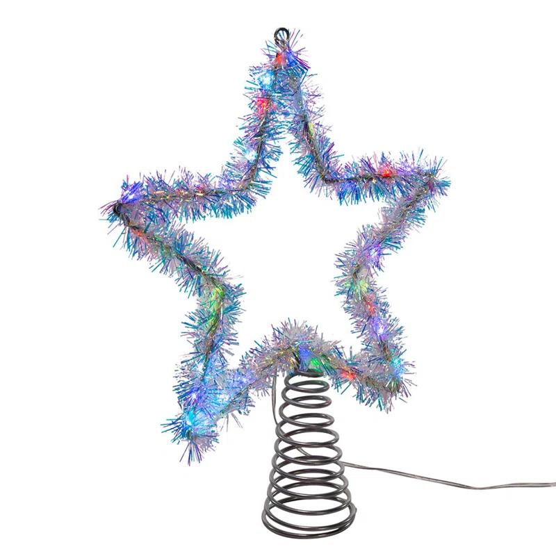 Kurt Adler 12.2 Inch Tinsel Star Tree Topper with RGB LED Lights