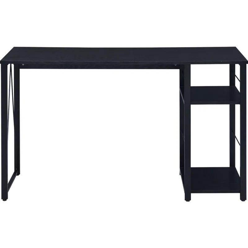 47" Black Sleek Rectangular Writing Desk with 2-Tier Shelves