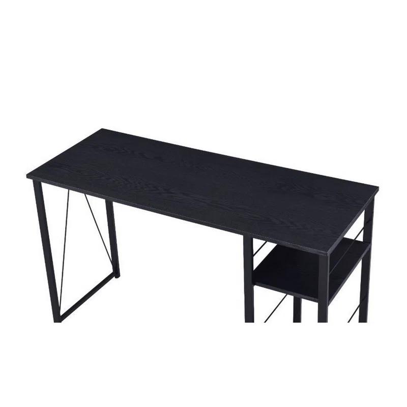 47" Black Sleek Rectangular Writing Desk with 2-Tier Shelves