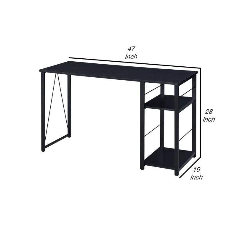 47" Black Sleek Rectangular Writing Desk with 2-Tier Shelves