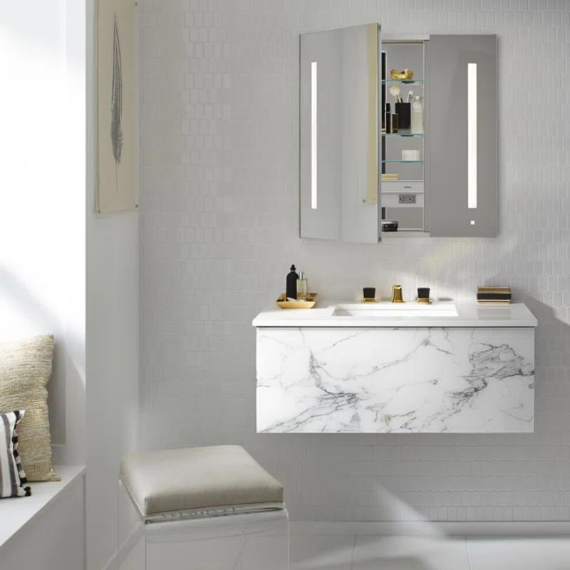 AiO Recessed Frameless Medicine Cabinet with 3 Adjustable Shelves and LED Lighting