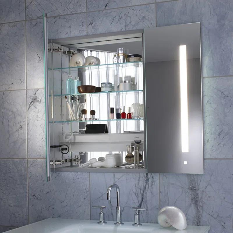 AiO Recessed Frameless Medicine Cabinet with 3 Adjustable Shelves and LED Lighting
