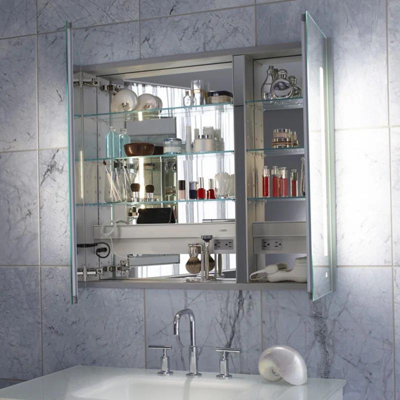 AiO Recessed Frameless Medicine Cabinet with 3 Adjustable Shelves and LED Lighting