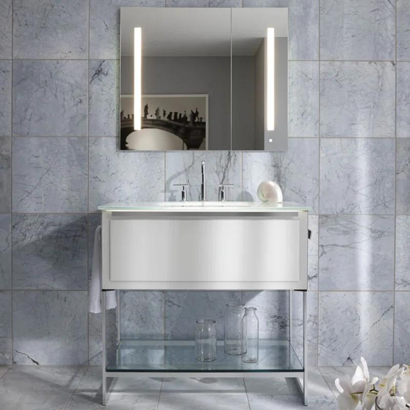 AiO Recessed Frameless Medicine Cabinet with 3 Adjustable Shelves and LED Lighting