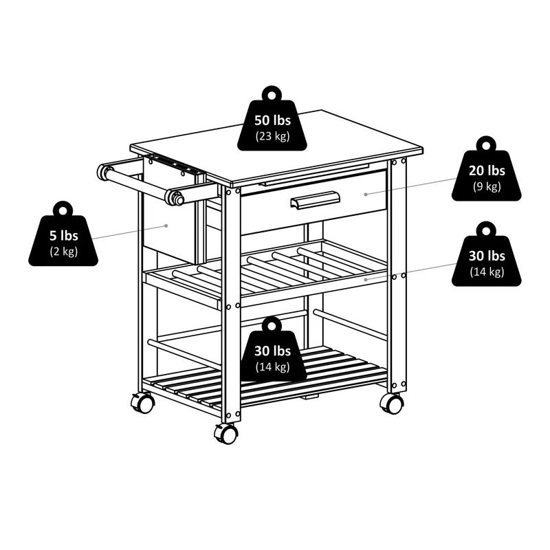 Millwood Pines Schulenburg Wood Kitchen Cart