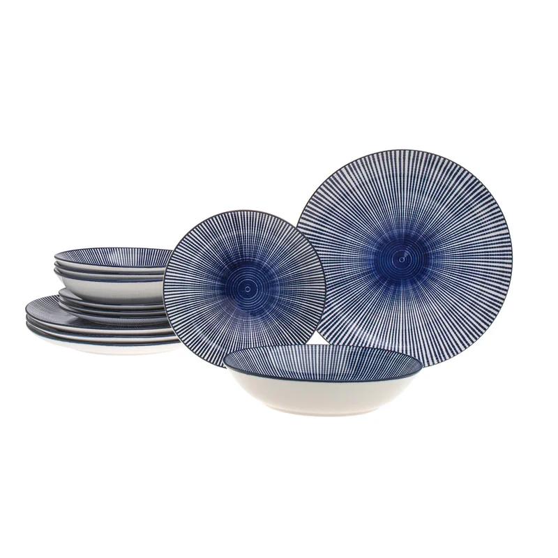 Blue and White Porcelain 12-Piece Dinnerware Set