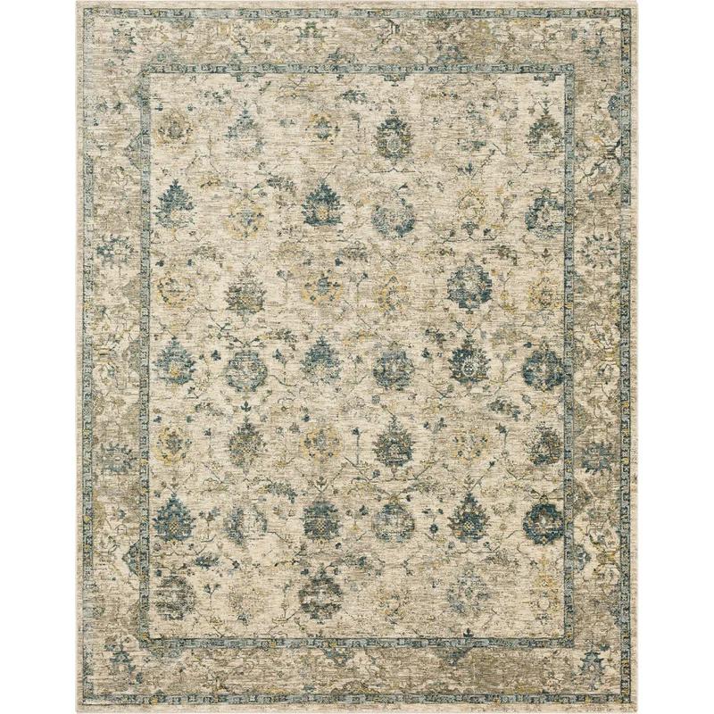 Elysian Blue 10' x 14' Synthetic Oriental Area Rug with Fringe