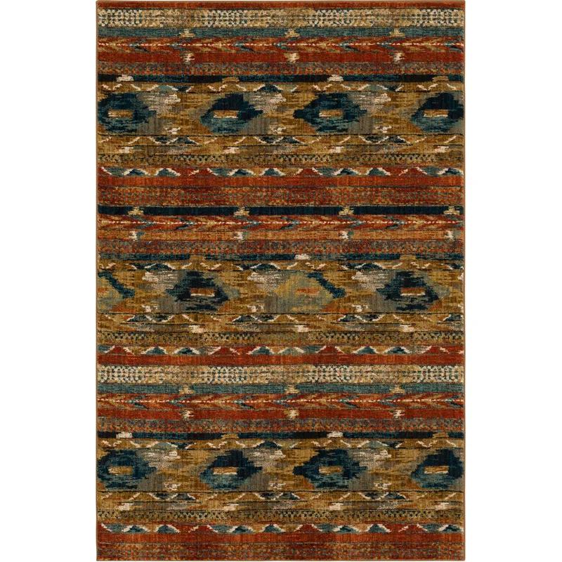 Rustic Red and Multicolor Aztec Stripe Wool-Blend Accent Rug