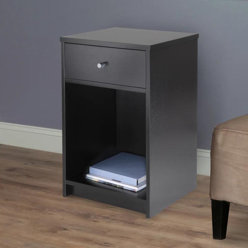 Squamish Transitional Black Wood Nightstand with Storage