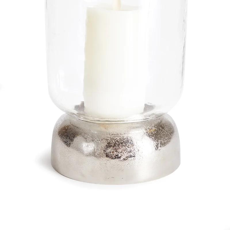 Serenade Domed Base Silver Hammered Glass Hurricane Candle Holder