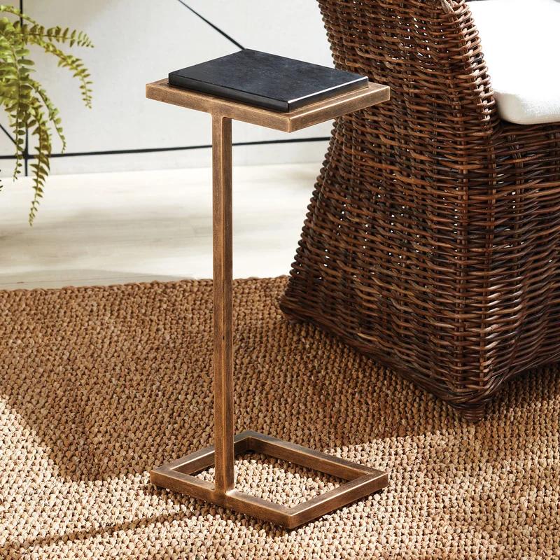 Richwood Black Stone Top 10"x23" Metal Frame Accent Table