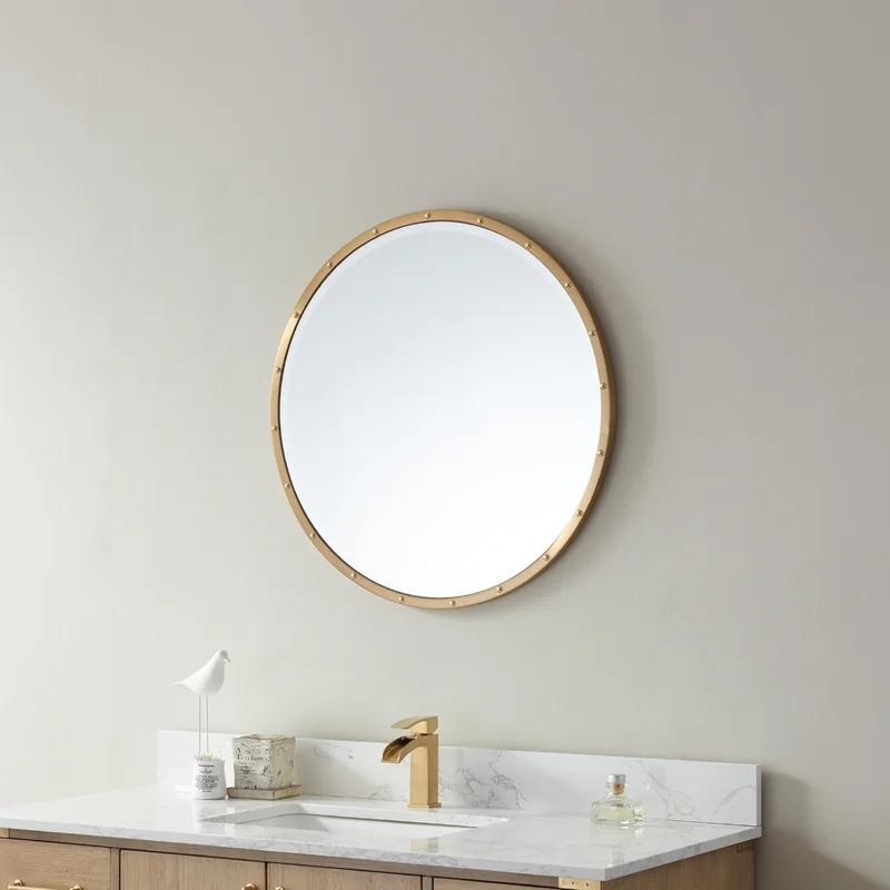 27.6'' Rectangular Wood and Brushed Gold Bathroom Vanity Wall Mirror