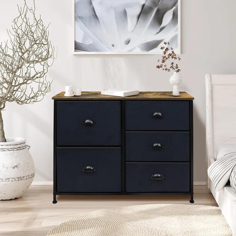 Sorbus 35" Black Steel Frame 5-Drawer Nursery Dresser