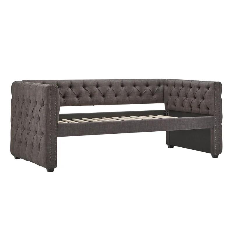 Elegant Twin Linen Upholstered Daybed with Nailhead Trim