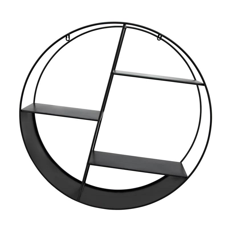 Latitude Run® Modern Metal Wall Shelf with Round Geometric Frame and Tiered Open Storage