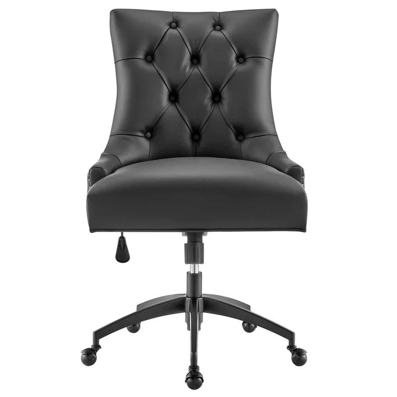 Vintage Glam Deco Black Vegan Leather Swivel Office Chair