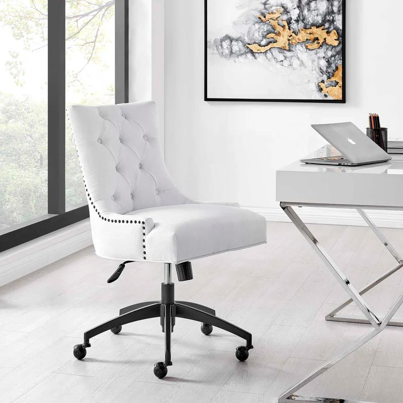 Regent Tufted Swivel Office Chair in Black & White Fabric