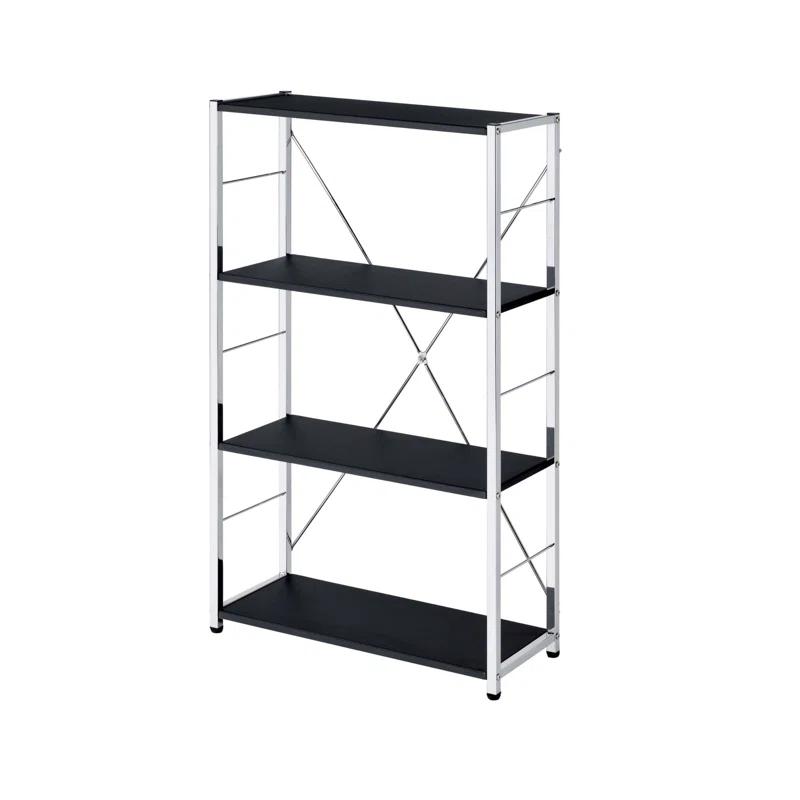 Serene White & Chrome Adjustable 4-Tier Bookshelf on Wheels