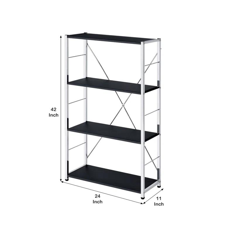 Serene White & Chrome Adjustable 4-Tier Bookshelf on Wheels