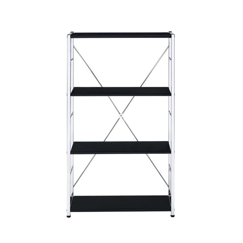 Serene White & Chrome Adjustable 4-Tier Bookshelf on Wheels