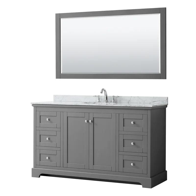 Avery 60'' White Freestanding Single Bathroom Vanity with Carrara Marble Top and Matte Black Hardware