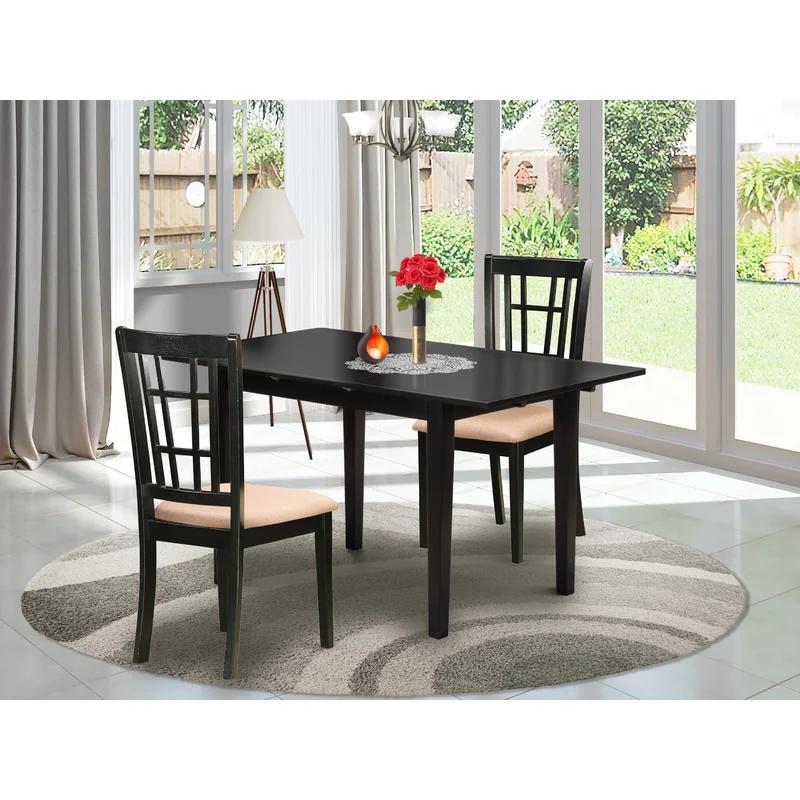 Norfolk Modern Black Wood Dining Set with Fabric Chairs