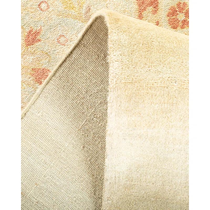 Ivory Floral Hand-Knotted Wool Rectangular Area Rug 8' x 10'