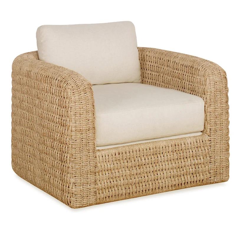Bottega Flax-Colored Cushioned Rattan Swivel Lounge Chair