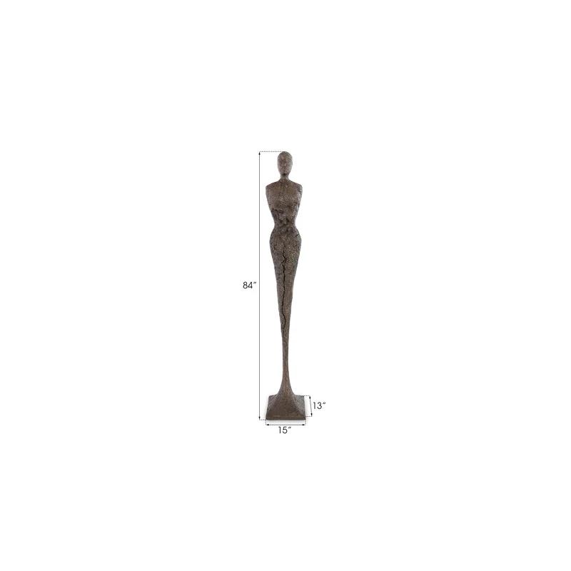 Tall Chiseled Bronze Female Sculpture, Contemporary Resin Decor