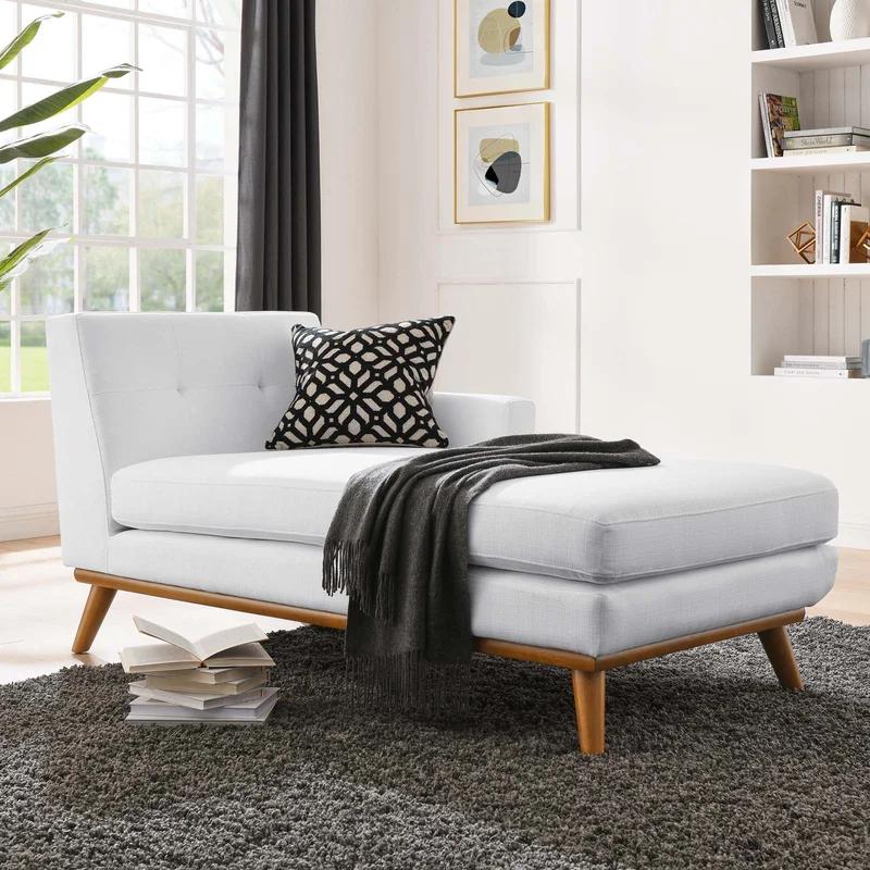Engage 70'' White Fabric Right-Arm Chaise with Tufted Buttons
