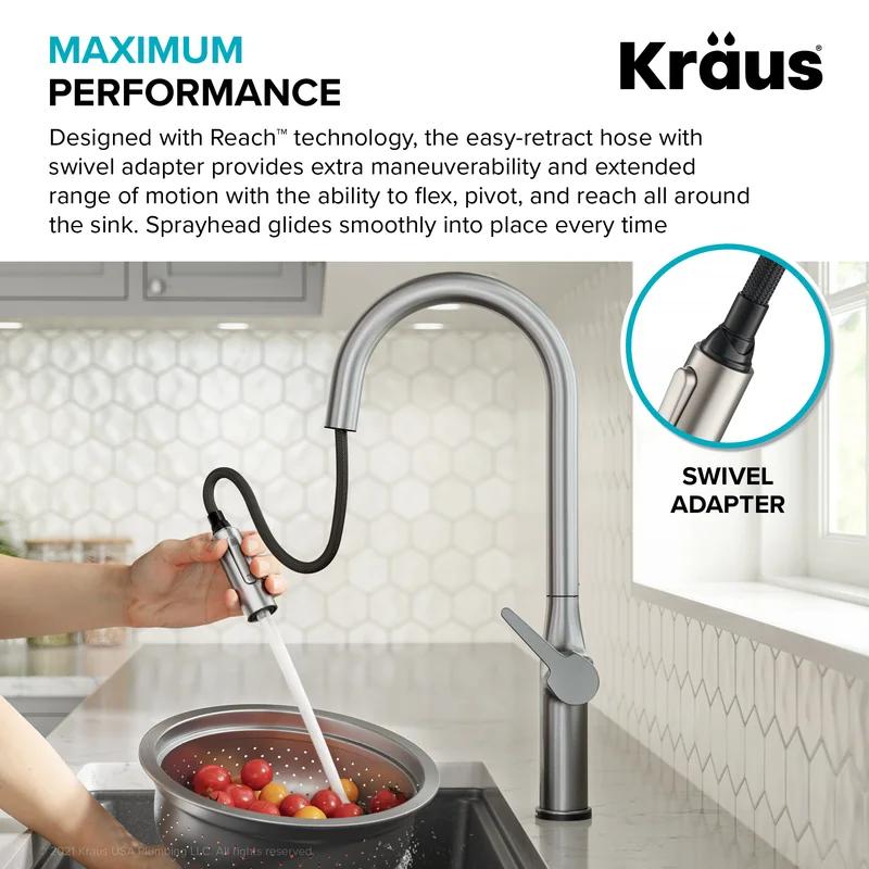 Oletto Sleek Chrome High-Arc Touch-Control Kitchen Faucet with Pull-Down Sprayer