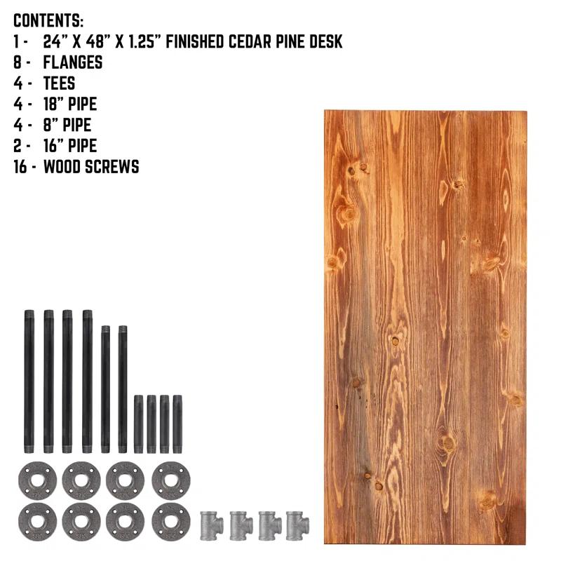 Pipe Decor 24 In. X 48 In. X 30 In. Wood Office Desk With Industrial Steel Pipe Legs