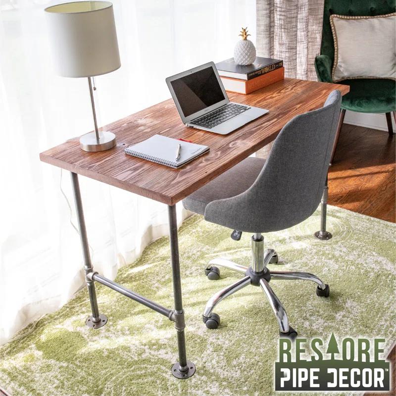 Pipe Decor 24 In. X 48 In. X 30 In. Wood Office Desk With Industrial Steel Pipe Legs