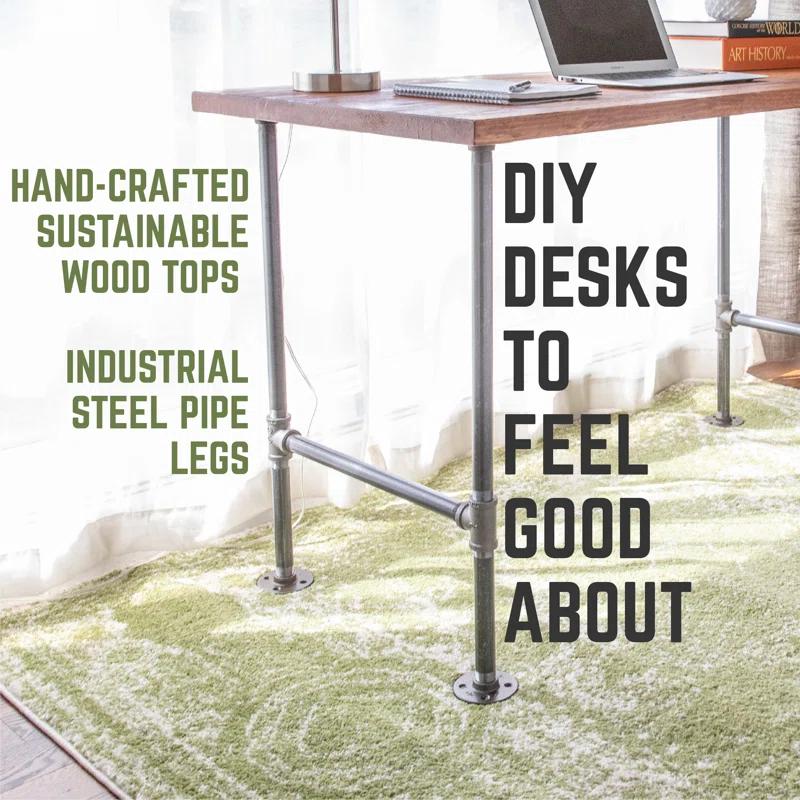 Pipe Decor 24 In. X 48 In. X 30 In. Wood Office Desk With Industrial Steel Pipe Legs