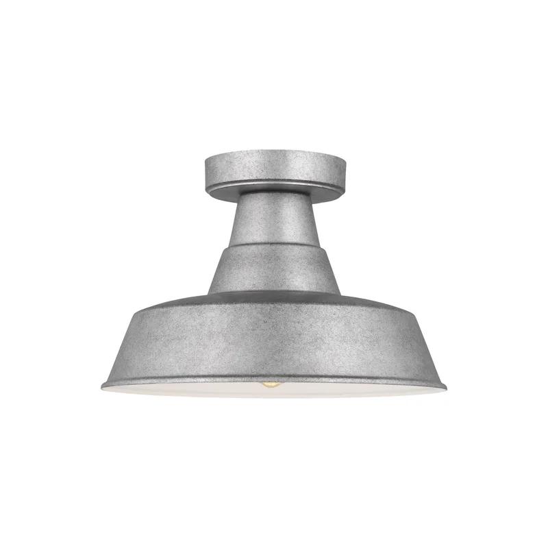 Weathered Pewter Classic Drum Outdoor Flush Mount Light