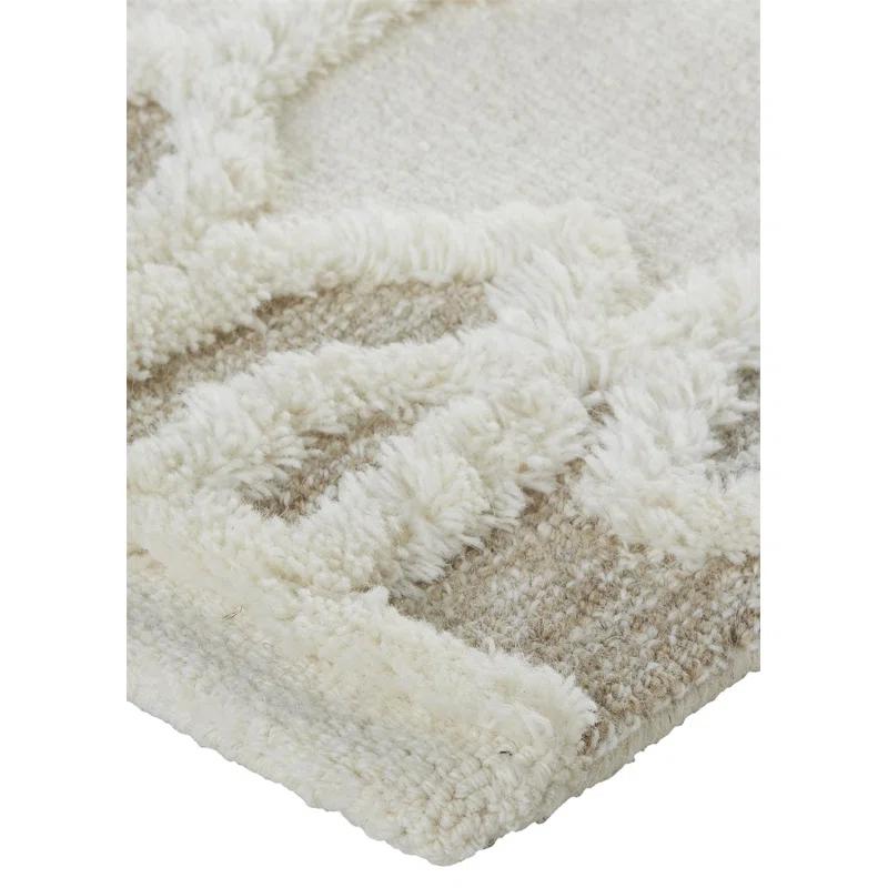 Ivory Geometric Tufted Wool 10' x 14' Area Rug