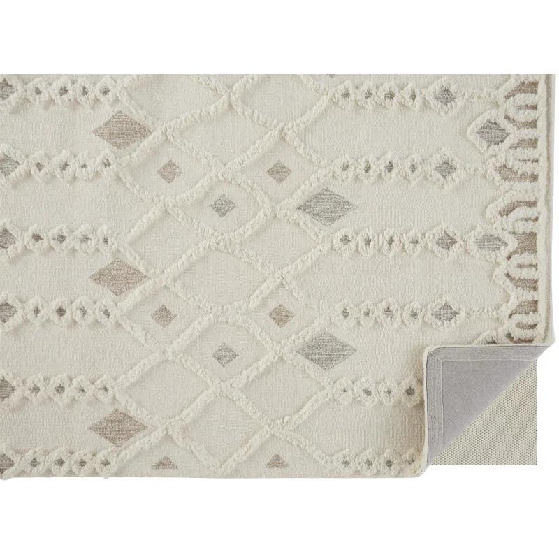 Ivory Geometric Tufted Wool 10' x 14' Area Rug