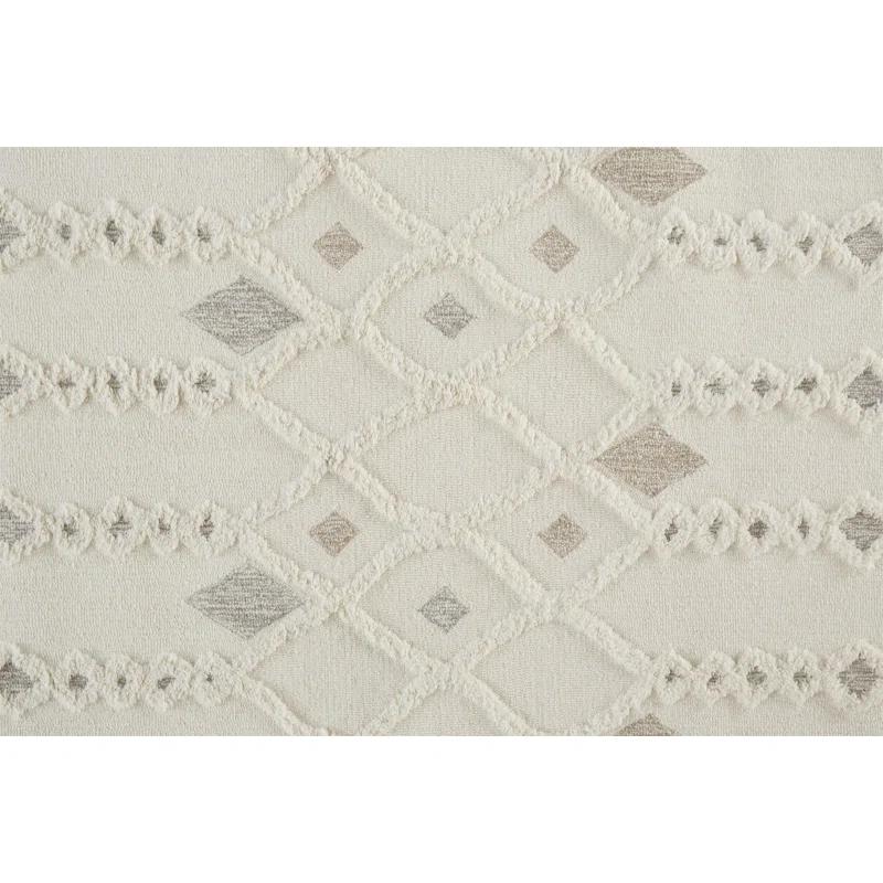 Ivory Geometric Tufted Wool 10' x 14' Area Rug