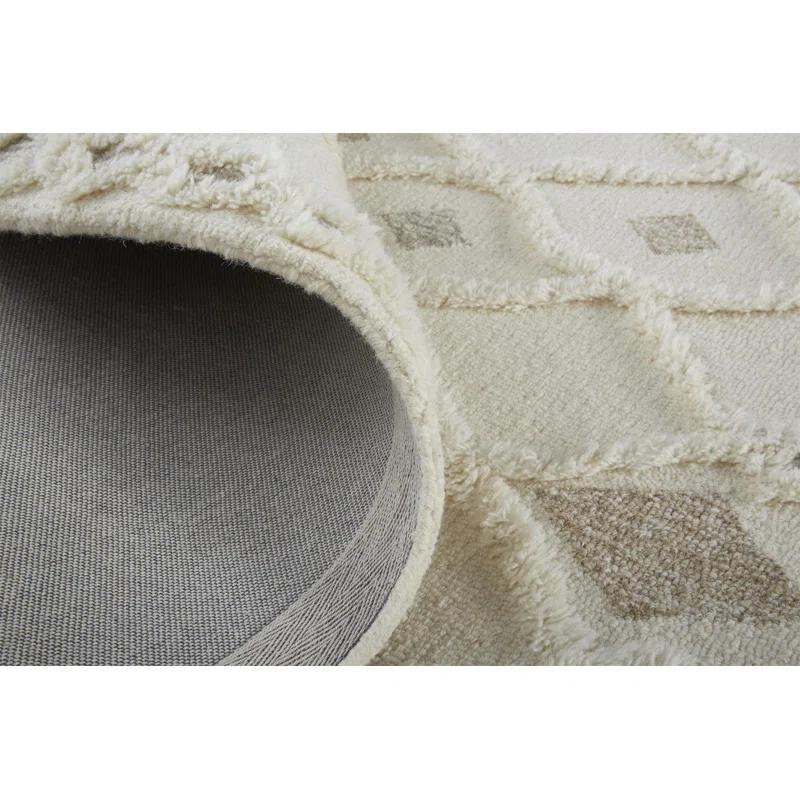 Ivory Geometric Tufted Wool 10' x 14' Area Rug