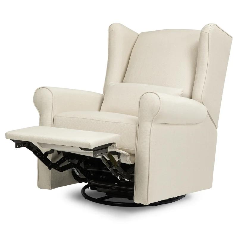Natural Oat Swivel Recliner with Timeless Wingback Design